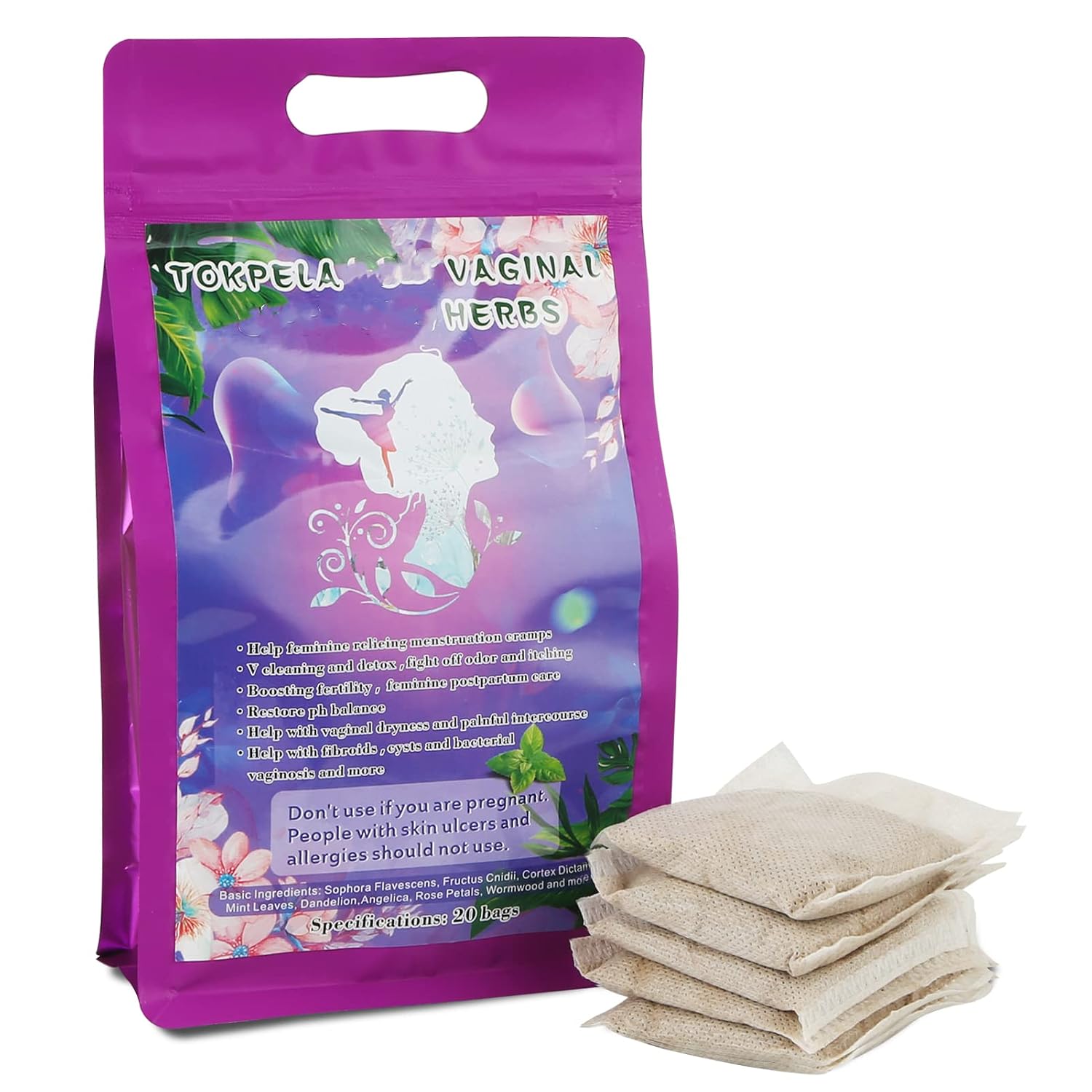 TOKPELA Yoni Herbs for Cleaning 100% Organic V Steam Herbs (Filter Bag Packaging) Yoni Kit V Steam Herbs Clay and Rejuvenation for Women V Cleaning pH Balance (20 Vapours)