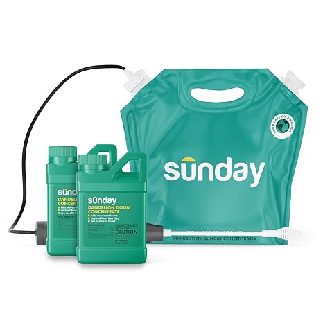 Sunday Dandelion Doom, Lawn Weed Killer Concentrate + Wand Sprayer, 2-Pack | Iron-Based Selective Herbicide Kills Clover, Chickweed & MossNot Grass. Two 5 fl. oz. Bottles Makes 2 Gallons.