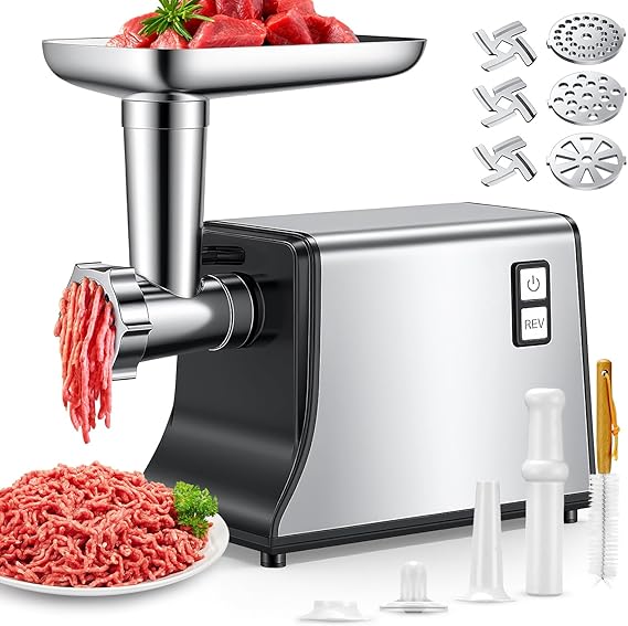 Electric Meat Grinder 3-in-1 Electric Meat Grinder with 3 Stainless Steel Spirals [2800W Max] Meat Grinder with 3 Blades Cube Kit Sausage Filler for Home Use