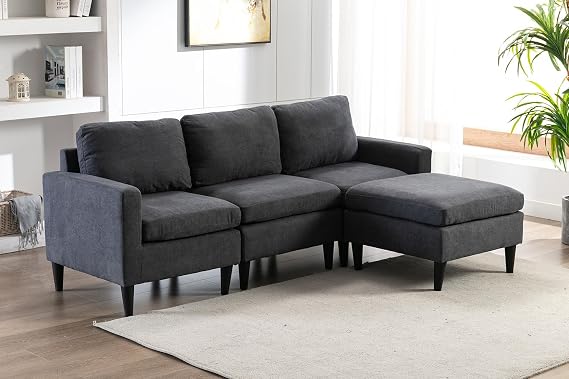 wonline 76'' Convertible Sectional Sofa, 3-Seater L Shaped Couch with Reversible Chaise, Sectional Couch for Apartment Living Room and Office Small Space, 350 lbs Weight Capacity, Grey