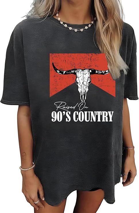 Oversized Graphic Shirts for Women Raised On 90s Country Shirt