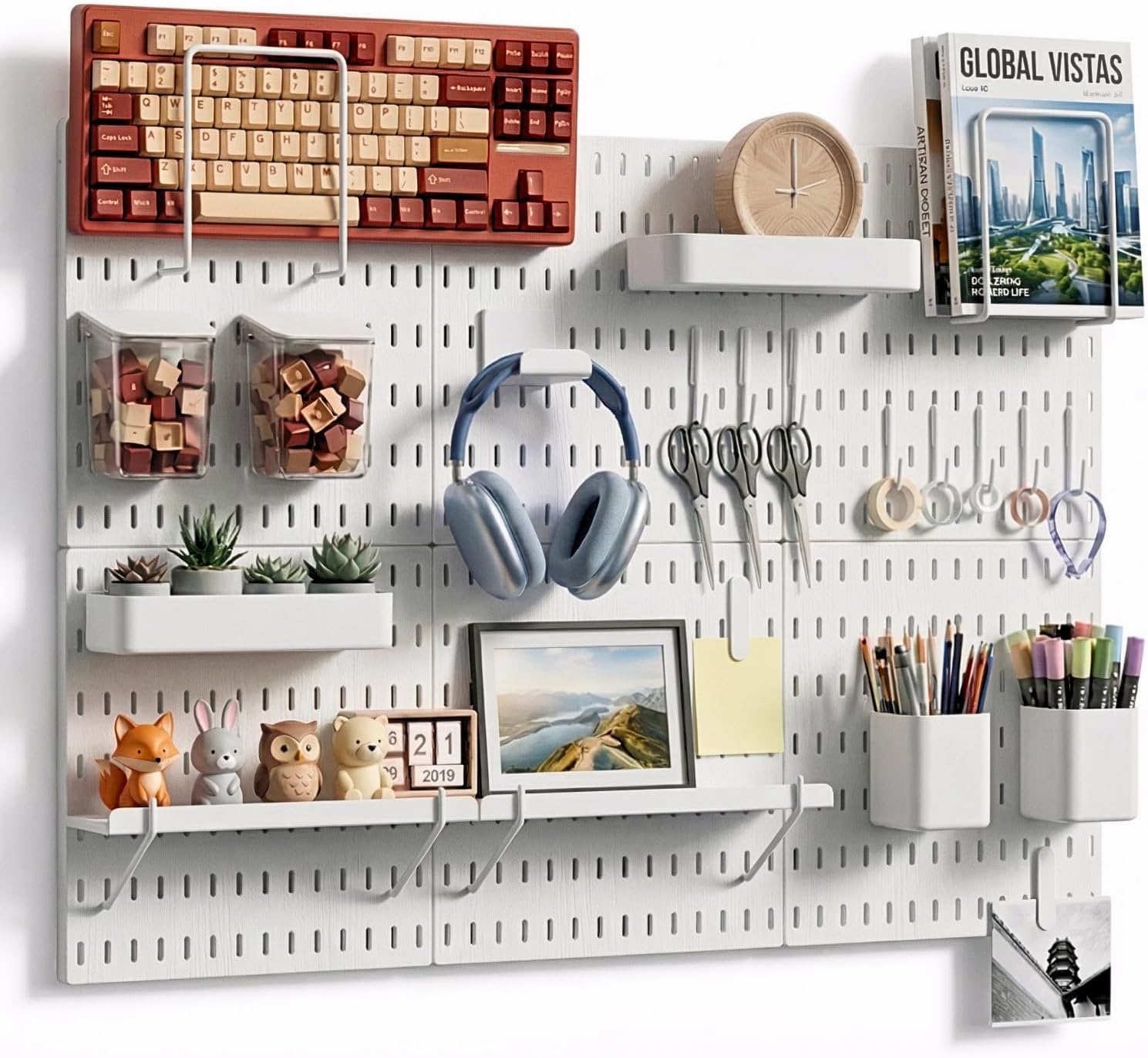 Keepo Pegboard Combination Kit, Pegboards and Accessories Modular Hanging for Wall Organizer, Crafts Organization, Ornaments Display, Nursery Storage, Peg Board (White, 33″×22″)