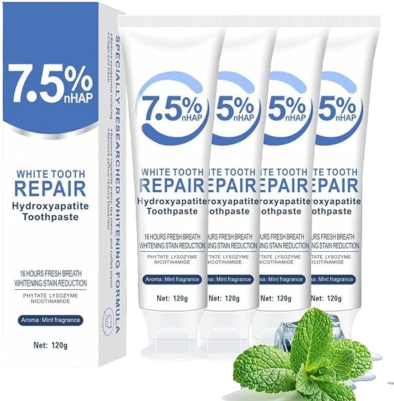 White Tooth Repair Hydroxyapatite Toothpaste, 7.5% nHAP, Mint Fragrance, 120g, 16-Hour Fresh Breath (4) 