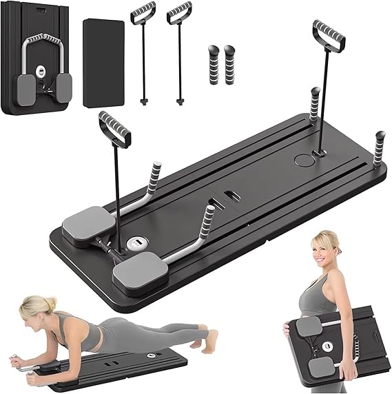 Upgraded Pilates Reformer Board, Foldable 5 in 1 Pilates Machine, Multifunctional Full Body Workout Trainer Auto Rebound, Strength & Balance Ab Roller Training for Home & Gym