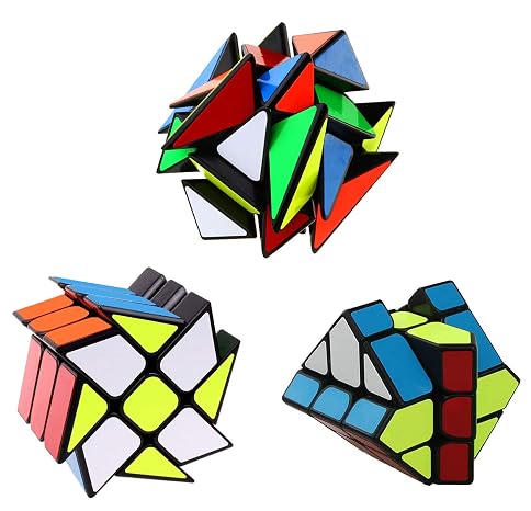 AHYUAN Speed Cube 3 Pack Magic Speed Puzzle Toy 3x3x3 Windmill 3x3 Axis V2 Fisher Toys Sturdy and Smooth Speed Cube Puzzles Toy for Kids and Adults