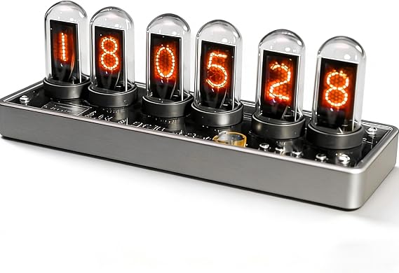 IPS Nixie Tube Clock, RGB Digital Glow Tube Clock with Time/Photo Display, 12H/24H WiFi Time Sync, Customizable Photos & Alarms, Cyberpunk Desktop Decor Gift for Men Tech Enthusiasts