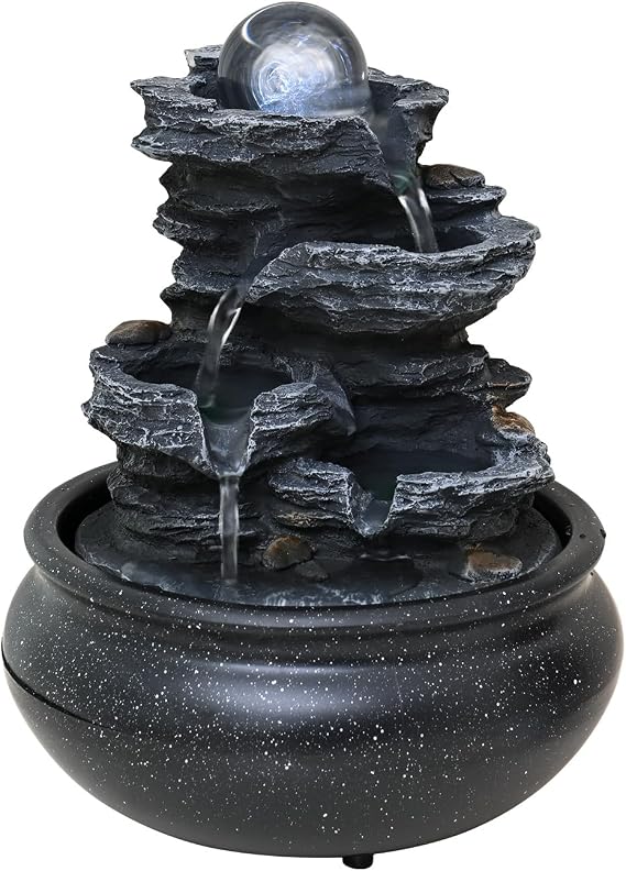 Tabletop Fountain Indoor Waterfall Meditation Fountain,Desktop Water Feature with LED Light for Home Office Bedroom Relaxation (26006)