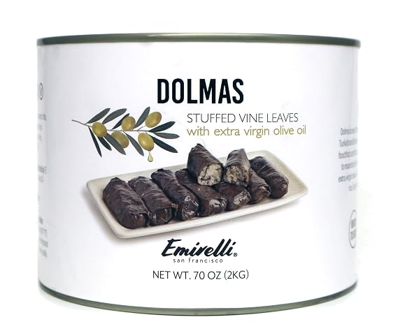 Emirelli Dolmas Stuffed Grape Leaves with Rice, Mediterranean Herbs in Extra Virgin Olive Oil Super Tasty Ready to Eat Vegan Rolls - Traditional Turkish Recipe Dolmades Can