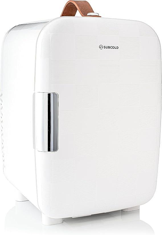 Subcold Pro10 Luxury Mini Fridge Cooler | Compact 10L Portable Small Fridge 12V & 240V | Efficient, Quiet Cooling System | Ideal for Bedroom, Office, Beauty & Car |(Chequer White) [Energy Class E]
