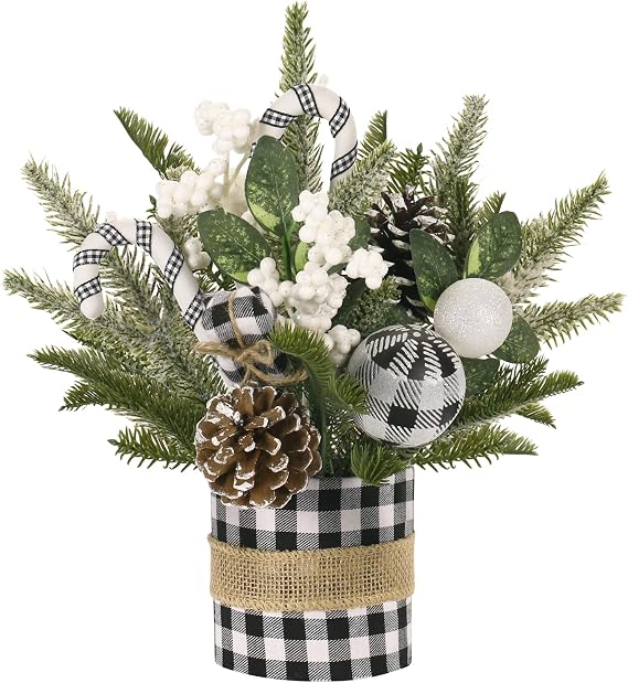 Small Black/White Christmas Tree for for Home Table Xmas Indoor Decor