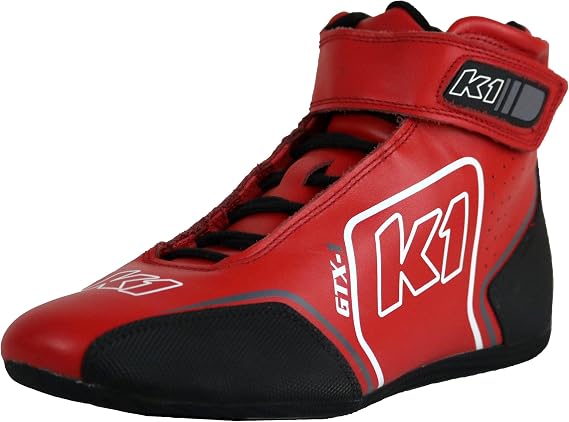 K1 GTX-1 Adult Soft Leather and Nomex Auto Racing Shoes - SFI 3.3/5 - Red, Grey Size 10.5