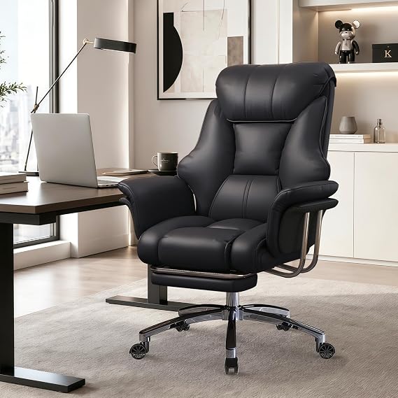 Big and Tall Office Chair Wide Leather Executive Chair with Footrest, Heavy-Duty Ergonomic Desk Chair Adjustable Height Computer Gaming Chairs for Home Office, Living Room