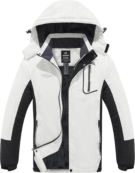 Wantdo Men's Waterproof Ski Jacket Fleece Lined Winter Snow Coat with Hood