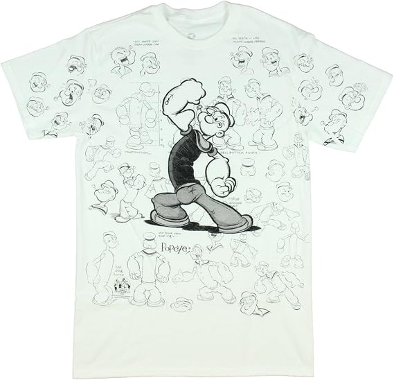Popeye Animated Drawing White Licensed Graphic T-Shirt - Large
