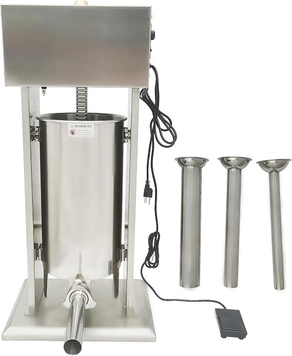 Electric Sausage Stuffer Vertical Sausage Filling Machine Stainless Steel Sausage Making Machine 15L Capacity Sausages Maker with 4 Filling Funnels 110V for Commercial Home Use