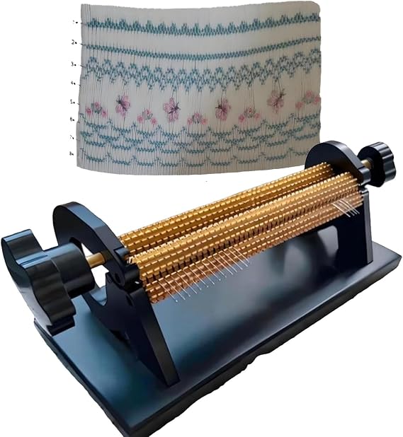 24/32 Row Smocking Pleater, Adjustable Smocking Pleater Machine, Adjustable Closeness & Depth, Smocking Pleater 24/32 Row with Back Box and Special Needle, for Sewing Pleats 24