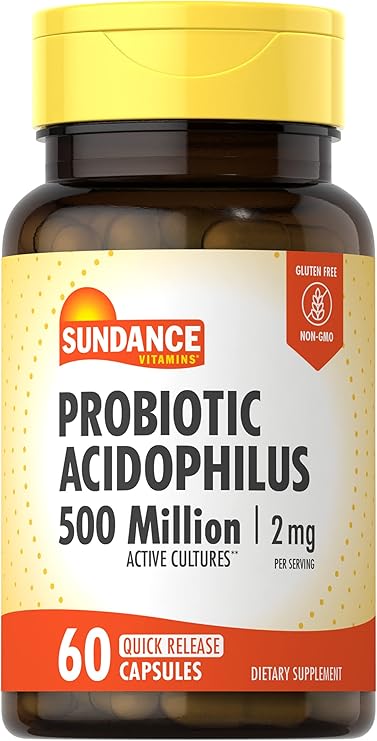 Sundance Probiotic Acidophilus | 500 Million Active Cultures | 60 Quick Release Capsules | Non-GMO & Gluten Free Supplement