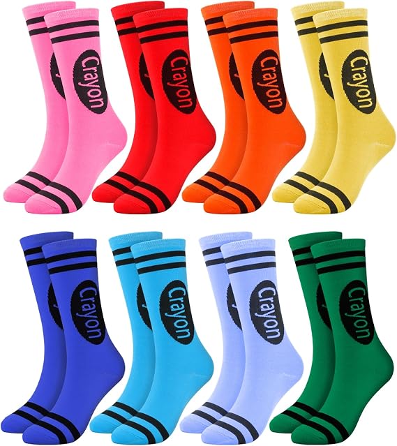 8 Pairs Halloween Socks,Crayon Socks Adult,Colorful Costume Accessories Set