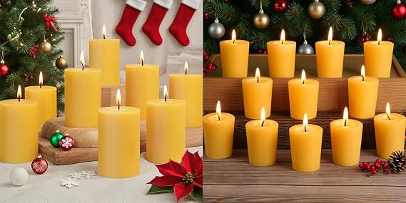 Beeswax Pillar Candles + Beeswax Votive Candles