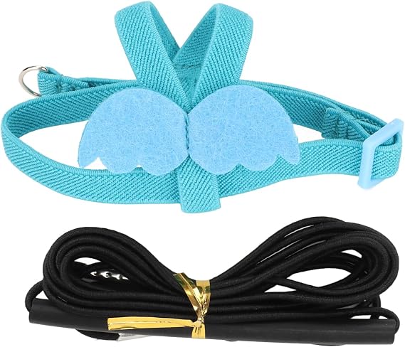 PerGar Parrot Bird Harness Leash, Adjustable Nylon Anti Bite Flying Training Rope, Pet Outdoor Traction Lead, Blue, S