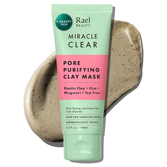 Rael Miracle Clear Clay Mask, Gentle Face Wash Off for Pore Care (3.4 oz)