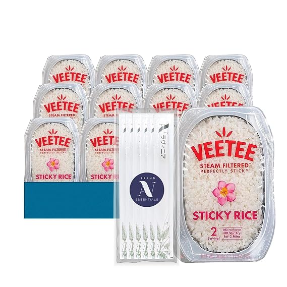 Veetee - Lavinia Essentials Bundle: 6-Pack Sticky Rice Steam Filtered 10.6 oz Microwaveable Tray + 1 Utility Prop.