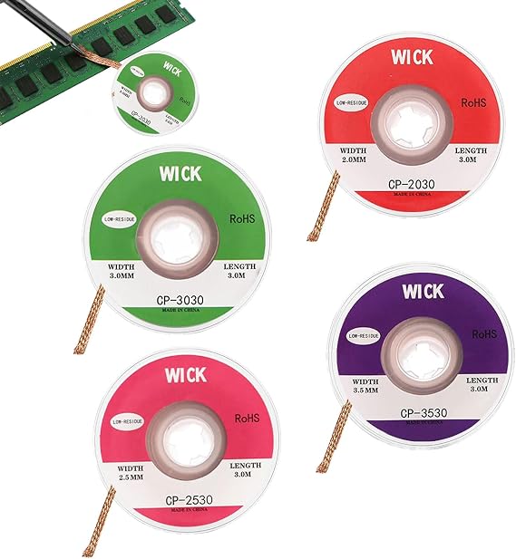 Desoldering Braid Set of 4 2 mm 2.5 mm 3 mm 3.5 mm Copper Desoldering Wire No-Clean Desoldering Braid Ideal for Desoldering and Removing Solder from Solder Points