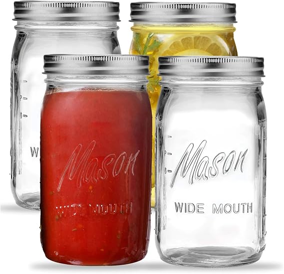 Wide Mouth Mason Jars 32 oz. (12 Pack) - Quart Size Jars with Airtight Lids and Bands - Made in USA - for Canning, Fermenting, Pickling, or DIY Decors and Projects Bundled with Jar Opener