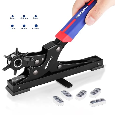 WORKPRO Leather Hole Punch Tool, Desktop Rotary Puncher with 6 Punch Sizes