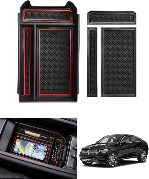 Autorder Center Console Organizer for 2023-2026 Mercedes Benz GLC GLC300 GLC43 AMG Accessories Armrest Storage Box Secondary Insert Tray with 2 Color Mats