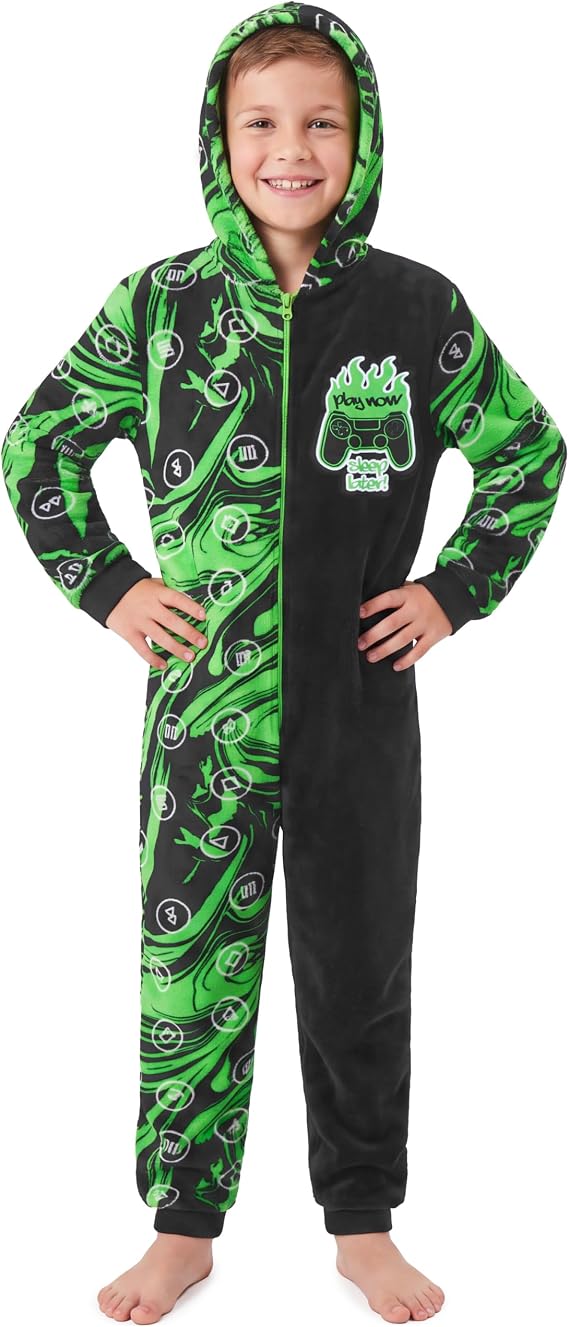 Get Trend One Piece Pajamas for Boys, Teens Fleece Loungewear Soft Jumpsuit Sleepwear Cozy Nightwear Gifts for Boys