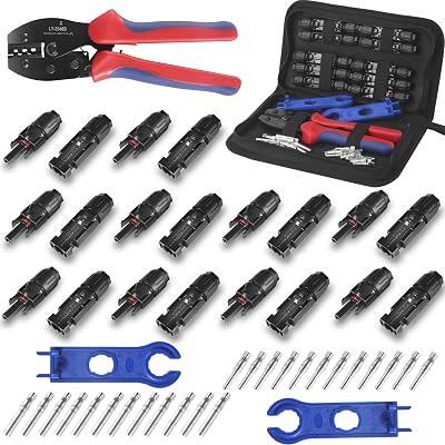 MUYI 47pcs Solar Panel Replacement Tools Kits, 10 Pair Solar Connectors and 2pcs Spanners Wrench with 1-Piece Wire Crimper for 13-10AWG Cable 2.546mm2