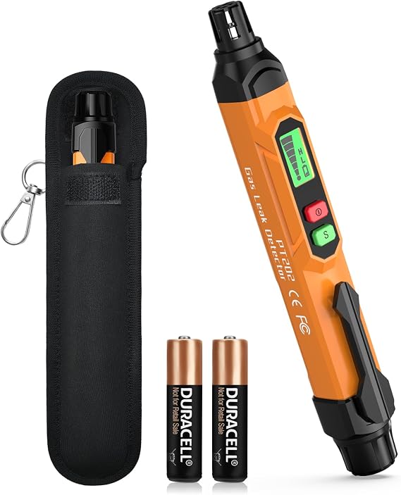 Gas Leak Detector, TECHAMOR PT202 Portable Natural Gas Leak Alarm Locate Gas Leaks of Combustible Gases Like Methane, LPG, LNG, Fuel for Home(Includes Battery x2 & Carrying Pouch) (Orange)