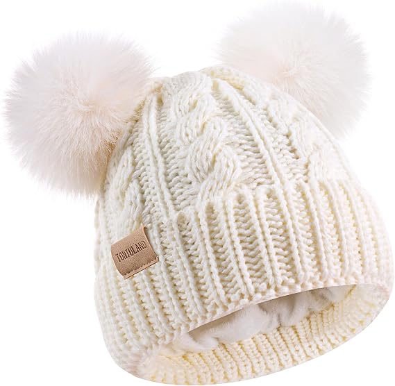 Kids Winter Beanie Childrens Warm Knitted Fleece Lined Ski Pom-Pom Hat for Boys & Girls 3-9 Years