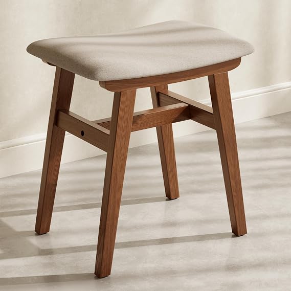 Muwuele 18" Solid Wood Small Vanity Stool with Cushion, Walnut