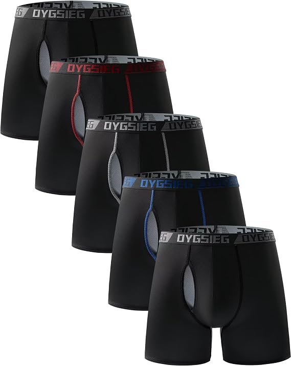 OYGSieg 5 Pack Men's Boxer Briefs, Fly with Built-in Total Front Support