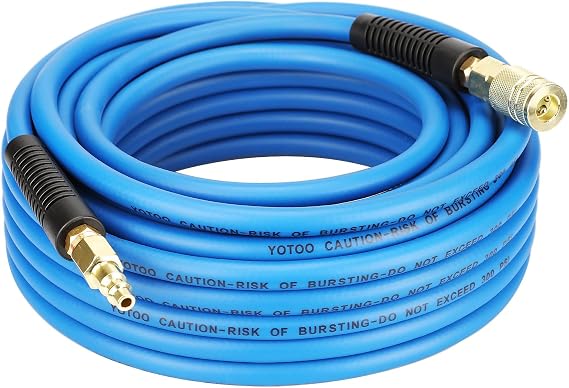 YOTOO Hybrid Air Hose 1/4 in. x 50 ft, 300 PSI Heavy Duty Air Compressor Hose, Lightweight, Kink Resistant, All-Weather Flexibility with 1/4-Inch Industrial Air Fittings and Bend Restrictors, Blue