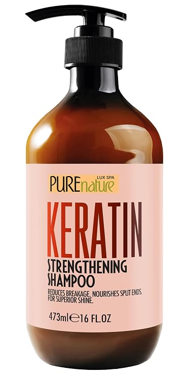 PURE NATURE LUX SPA Keratin Shampoo - Sulfate Free, Strengthening Formula - Repair Damaged and Dry Hair - Products for Women and Men - For Thinning Hair - 16 Fl Oz