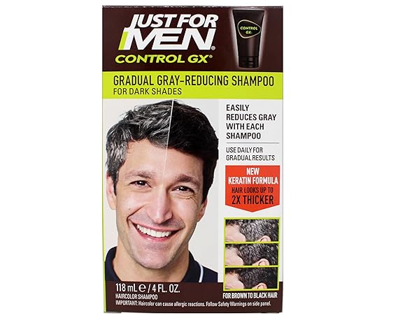 Just for Men Control GX Grey Reducing Shampoo, Gradual Hair Color, 4 fl oz (Packaging May Vary)
