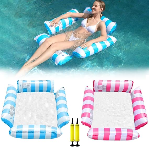 2 Pack Lilo Pool Inflatables，4 in 1 Water Hammock With 1 Air Pump, Cool Mesh Adult Swimming Floats Pool Toys Sofa Lounger Chair Seat Mattress for Lazy River Beach Adults