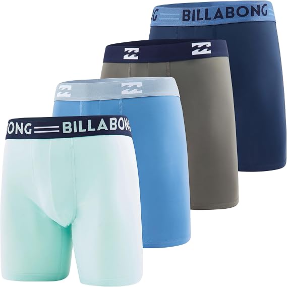 Billabong Mens Boxer Briefs, 4 Pack Long Leg Performance Compression Shorts