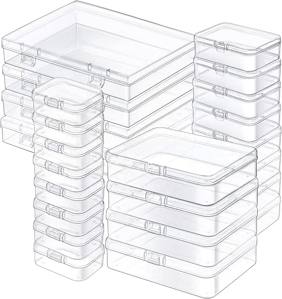 Clear Small Plastic Storage Containers with Lids, 24 Pack | Rectangular Mixed Sizes Mini Bins, Art Craft Supply Storage Boxes, Drawer Organizer with Lid, For Small Items Organizing