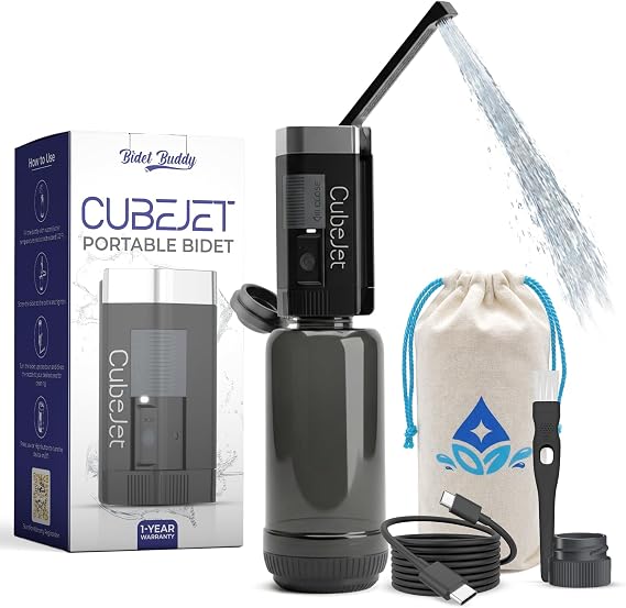 BIDET BUDDY CubeJet Portable Bidet for Travel, 380mL Bottle Obsidian Drift