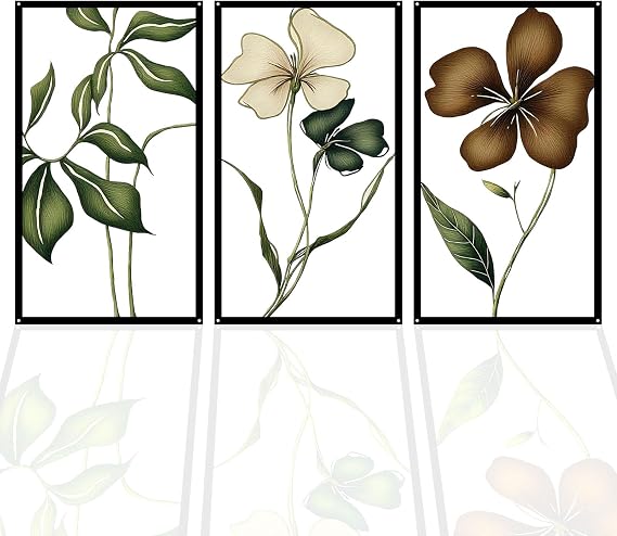 Pduoduo 3 Pcs Metal Flowers Wall Arts,Colourful Modern Minimalist Flower Wall Decors，Floral Line Hanging Wall Sculpture,Exquisite Art Deco for Living Room,Bedroom,Office Study