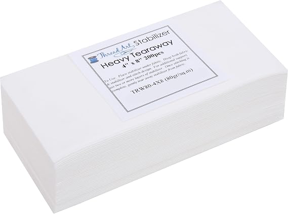 Threadart Tearaway Embroidery Stabilizer | Heavy Weight 4" x 8" 200 Precut Sheets