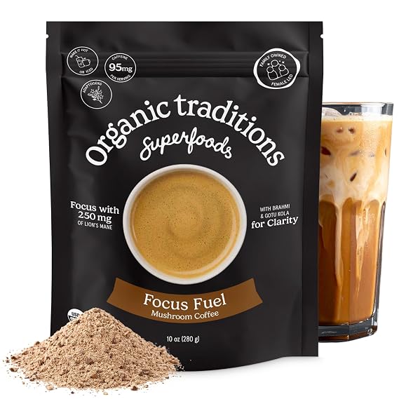 Organic Traditions Focus Fuel Instant Mushroom Coffee, Dairy Free, 10oz