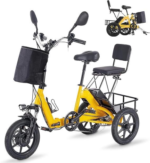 Electric Trike Bike, Peak 500W Brushless Motor Folding Trike Ebike, 480Wh Removable Battery, Step-Thru 3 Wheel Electric Bicycle, 2 Seats, Up to 45 Miles, Tricycle for Adults, Gift for Parents