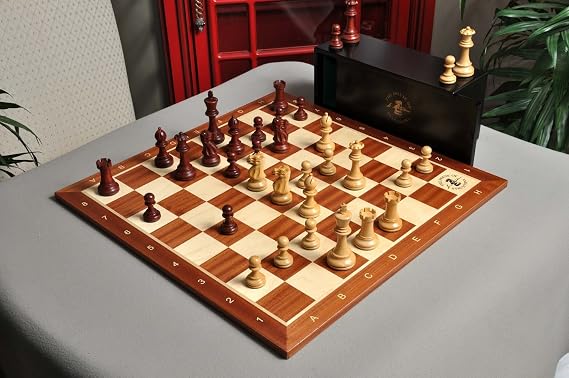 The Gilded Grandmaster Chess Set, Box, Board Combination - 4.0" King - Mahogany Gilded & Boxwood - By The House of Staunton
