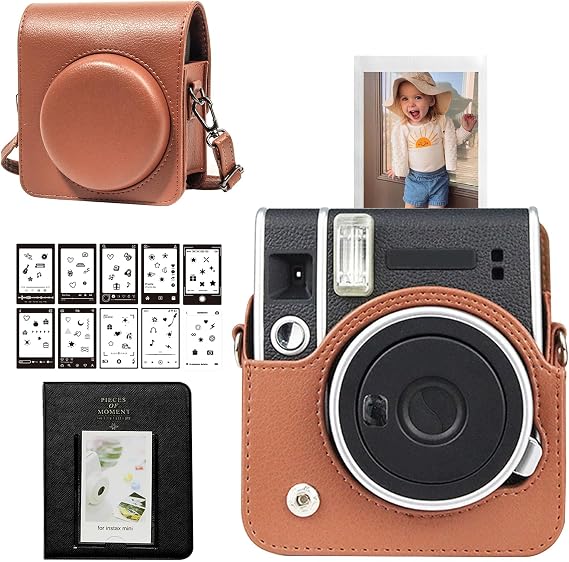 CAIYOULE Camera Case for Fujifilm Instax Mini 40, Fuji Mini 40 Instant Camera Bag With 3inch Photo Album and Photo Border Sticker - Brown