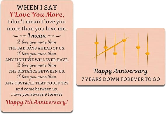 XPENMULBOJA 7 Year Anniversary Cards for Husband Wife, Happy 7th Wedding Anniversary Copper Card for Women Men, 7 Years Married Wallet Card Gift for Fathers Day Cards